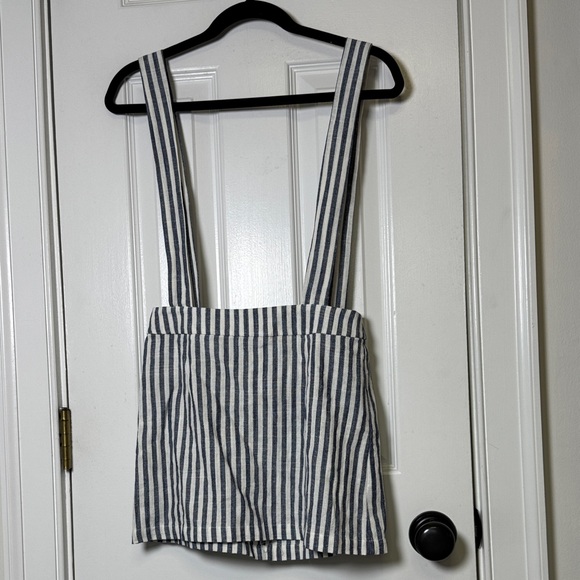 CARMAR Blue White Striped Overall Skirt Dress Linen Suspender Mini NWT 8 - Picture 8 of 10